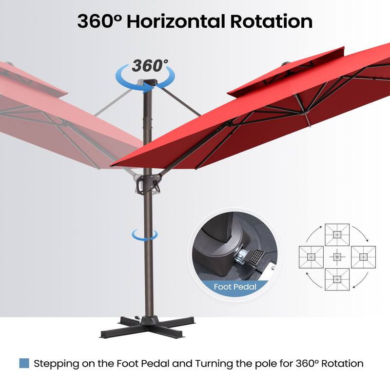 Outdoor 10FT Square Adjustable Offset Cantilever Patio Umbrella