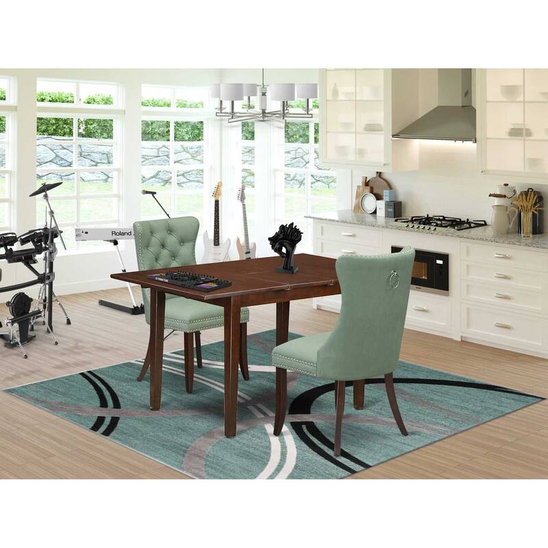 HomeStock 3-Pc Mahogany Finish Rectangular Solid Wood Top with Butterfly Leaf Dining Table Set