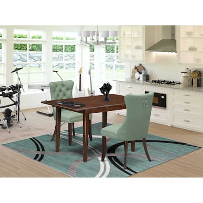 HomeStock 3-Pc Mahogany Finish Rectangular Solid Wood Top with Butterfly Leaf Dining Table Set
