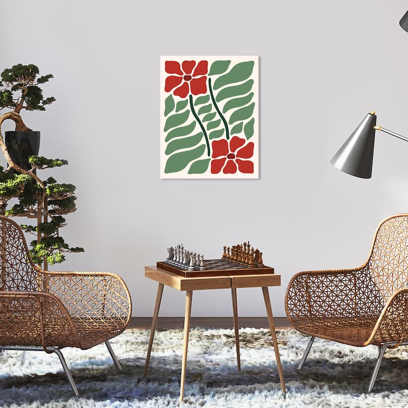 Wynwood Studio Canvas Holiday and Seasonal Christmas Flowers I Red Modern & Contemporary Wall Art Canvas Print - 16 x 20