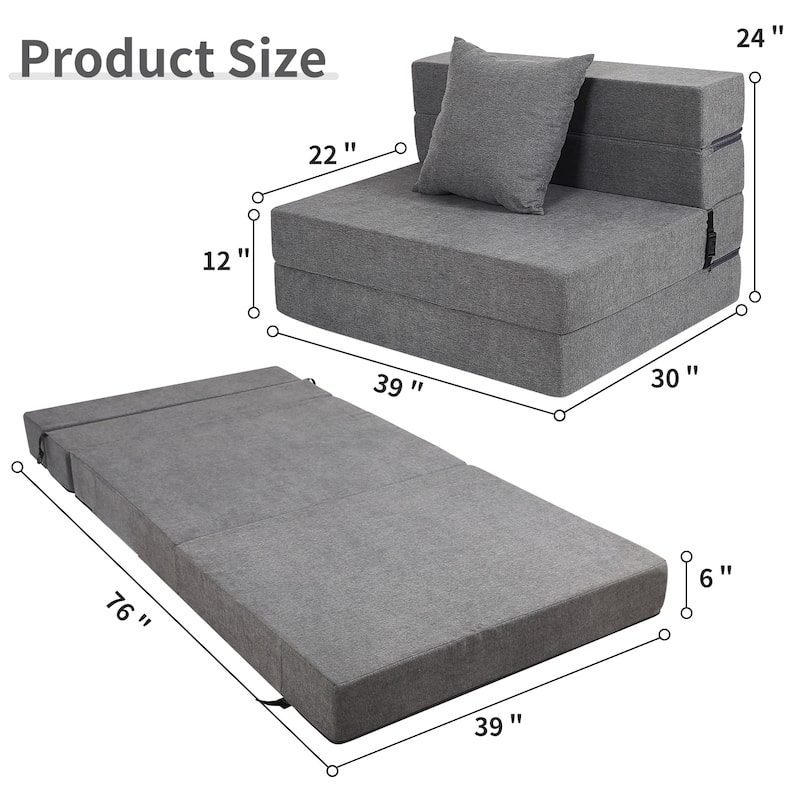 Futon Sofa Bed, High-Density Memory Foam Sofa Bed with a Fluffy Pillow, Folding Floor Couch Guest Bed, Dark Grey