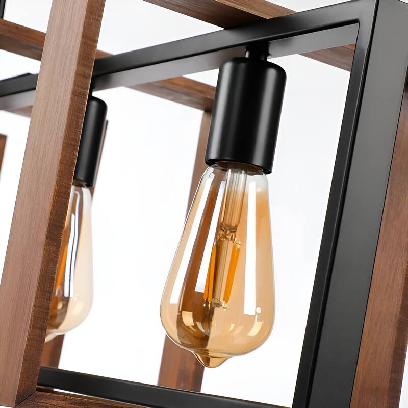 4-Light Black/Brown Kitchen Island Pendant, Modern Rustic Style