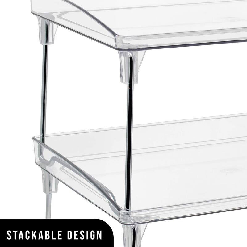 2Tier Stackable Storage Shelf Stand Foldable Organizer Rack for