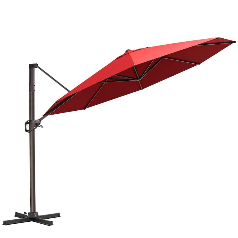 Outdoor 11 Ft Patio Cantilever Offset Umbrella with 360 Degree Rotation