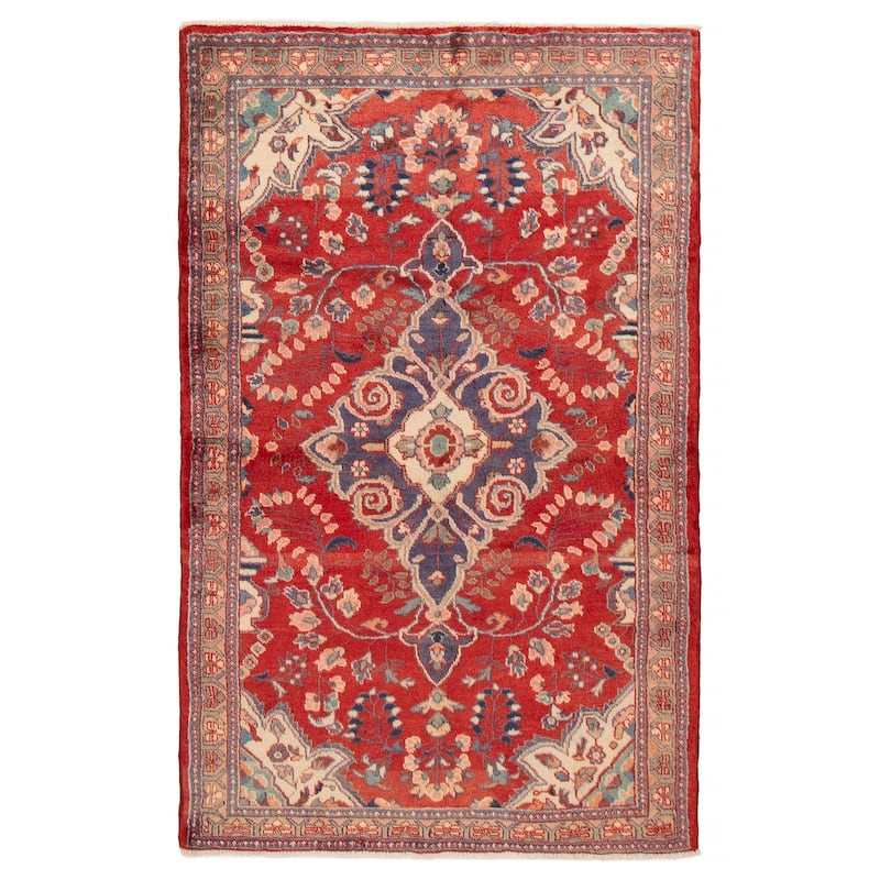ECARPETGALLERY Hand-knotted Anadol Red Wool Rug - 4'2 x 6'7 - Red - 4'2 x 6'7