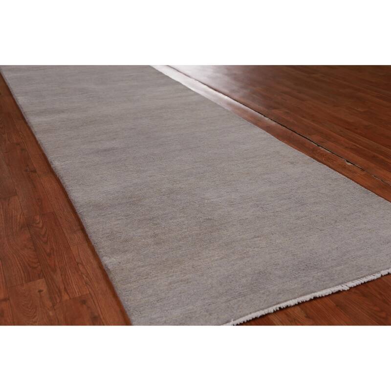 Hand Knotted Oriental 100% Wool Carpet Modern Solid Greys & Charcoal Gabbeh Runner Rug - 10' 4'' X 3' 0''