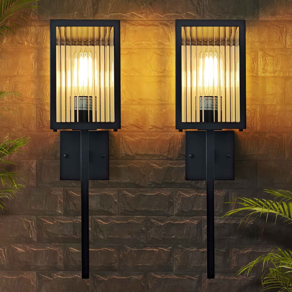 Outdoor Wall Sconce with Clear Ribbed Glass,Waterproof Exterior Wall Lantern for House Exterior/Front Door/Garage/Patio(2-PACK)