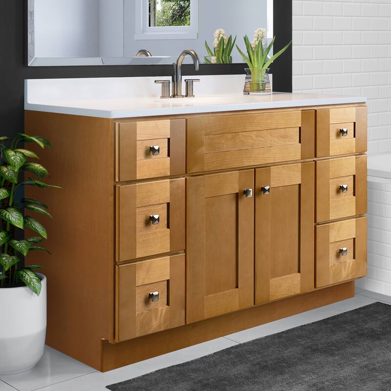 Brookings 49 Inch Assembled Bath Vanity with Solid White Top - Birch