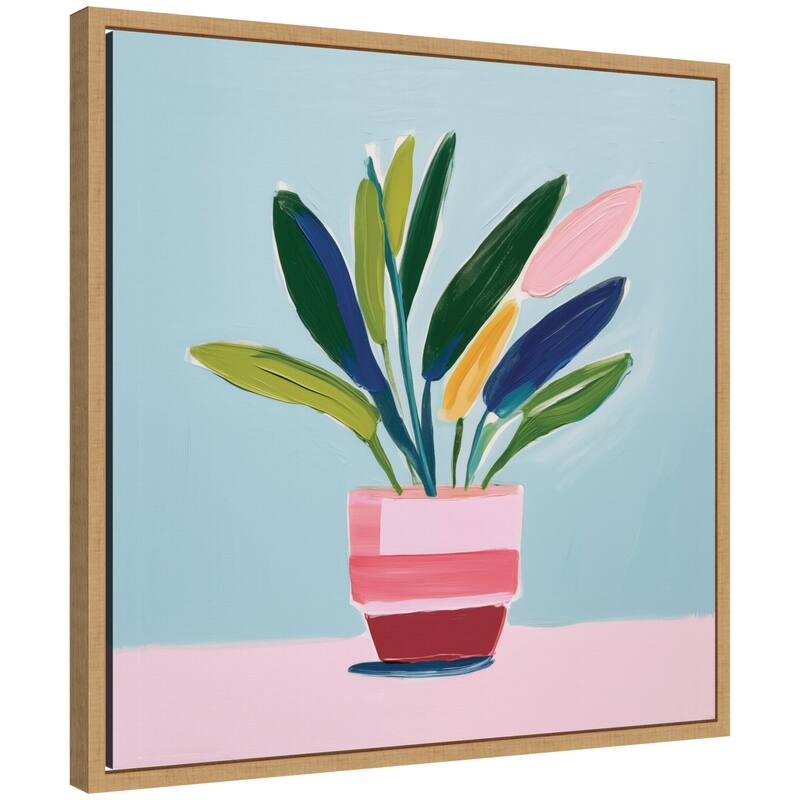 Kate and Laurel Sylvie Playful Potted Plant Still Life Framed Canvas by The Creative Bunch Studio - 22x22