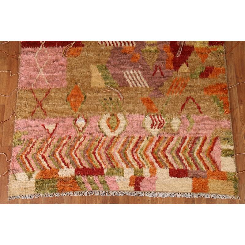 Hand Knotted Oriental 100% Wool Carpet Modern Geometric Multi-Colored Moroccan Area Rug - 8' 0'' X 5' 9''