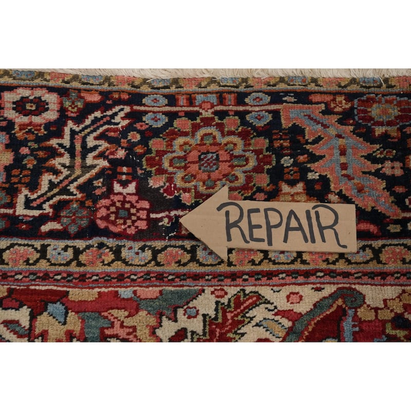 Hand Knotted Oriental 100% Wool Carpet Traditional Floral Red Heriz Area Rug - 12' 9'' X 9' 9''
