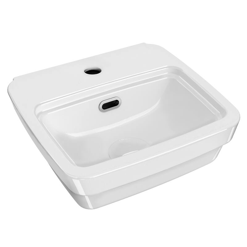 13" Rectangular Wall Mount Basin with Overflow Control Ledge, Single Faucet Drilling and Overflow - 13" - 1 Hole