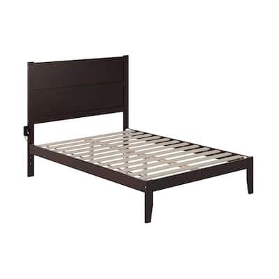 Full Bed with Charging Station - Solid Wood Platform Bed Frame, Espresso Finish, 53.5"x76"x47.625"