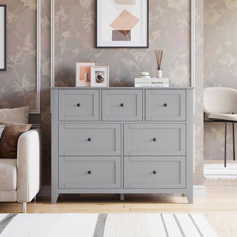 7 Chest of Drawer Dresser, for 48 Inch TV - Grey