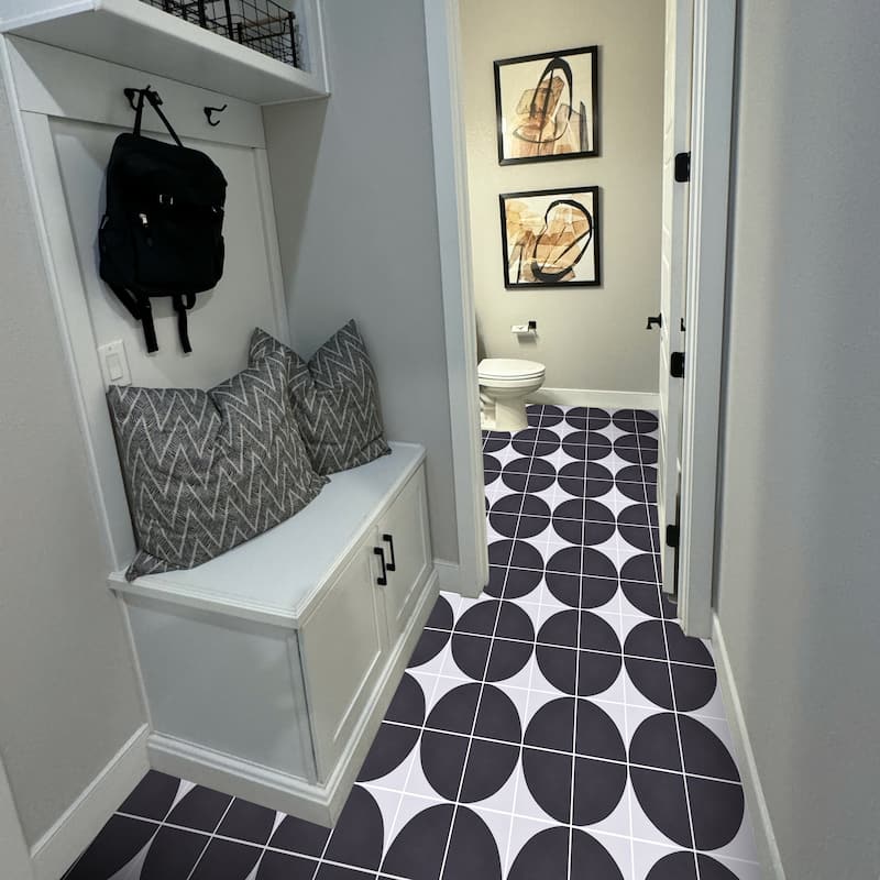 Jardin Handmade Cement Tile, 8x8, White-Black