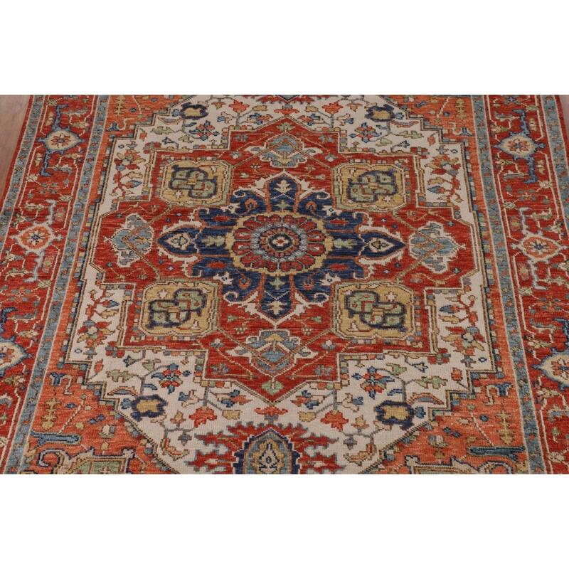 Orange & Ivory Heriz Serapi Indian Area Rug Hand-Knotted Wool Carpet - 8'9"x 11'10"