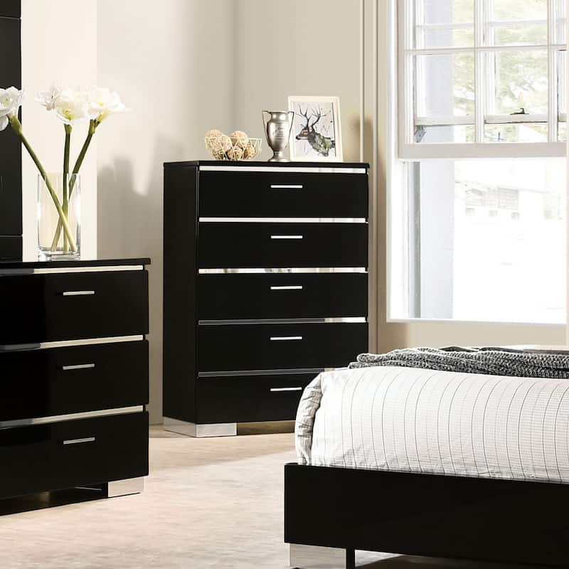 Lofa Contemporary High Gloss Black 5-Drawer Chest by Furniture of America