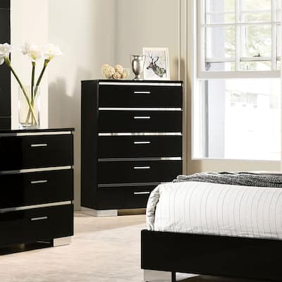 Lofa Contemporary High Gloss Black 5-Drawer Chest by Furniture of America