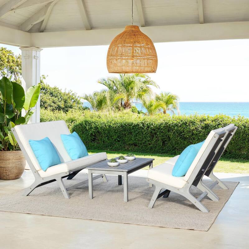 SAFAVIEH Outdoor Aryana 4-Piece Conversation Patio Set with Accent Pillow - 46W x 34D x 32H