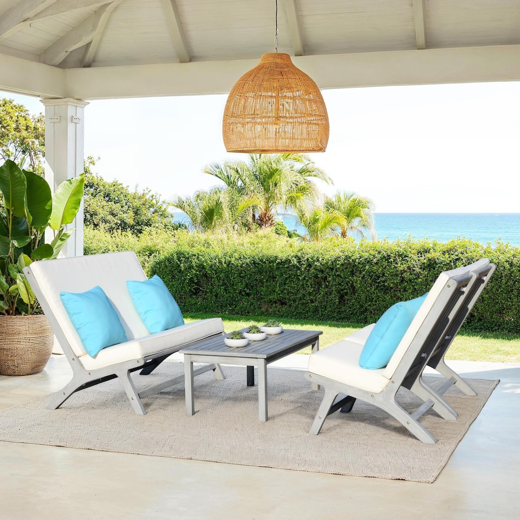 SAFAVIEH Outdoor Aryana 4-Piece Conversation Patio Set with Accent Pillow - 46W x 34D x 32H