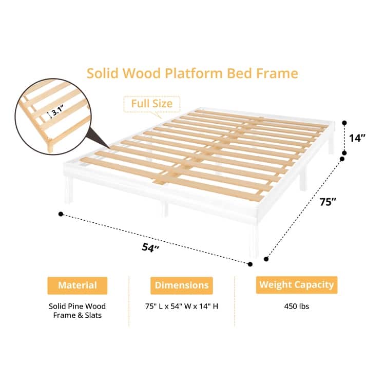 14 Inch Solid Pine Wood Platform Bed Frame No Squeak Bed Frame with Wooden Slats No Box Spring Needed