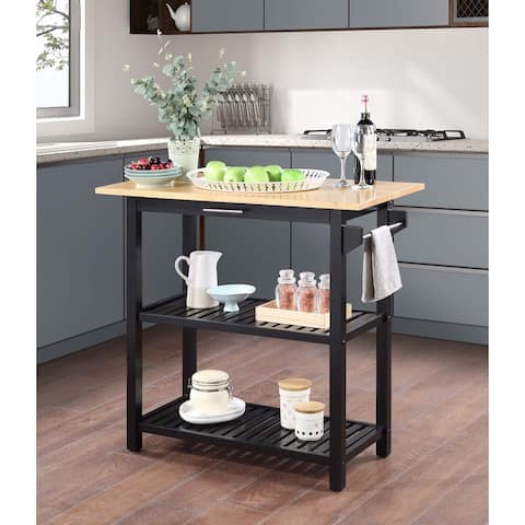 Porch & Den St. Clair 3 Tier Butcher Block Kitchen Prep Island