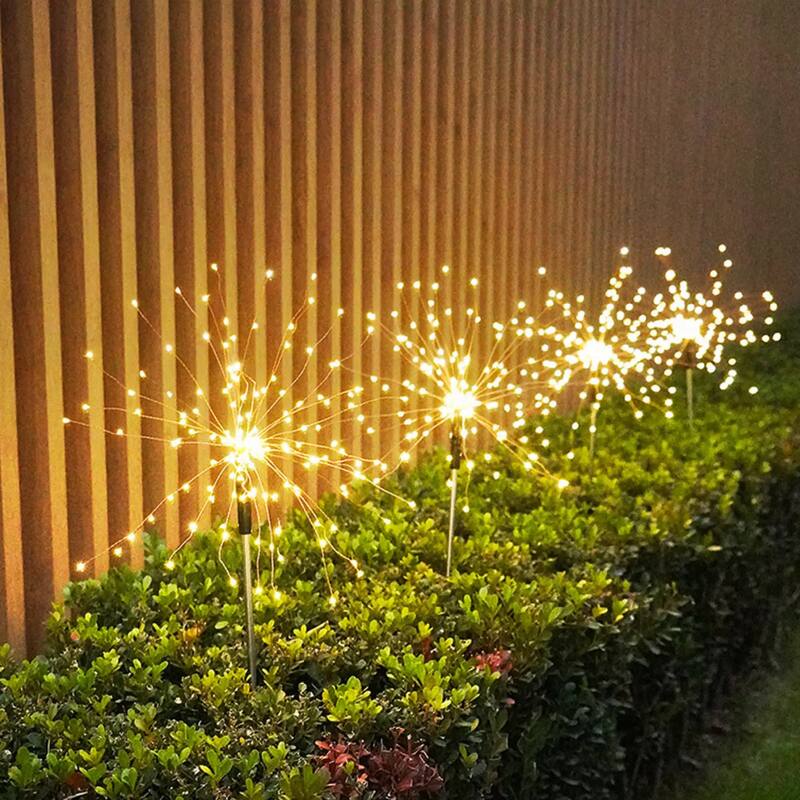 2-Pack Solar Garden Lights Waterproof 120 LED Solar Firework Lights Decorative Copper Wires String Path Light in Warm White