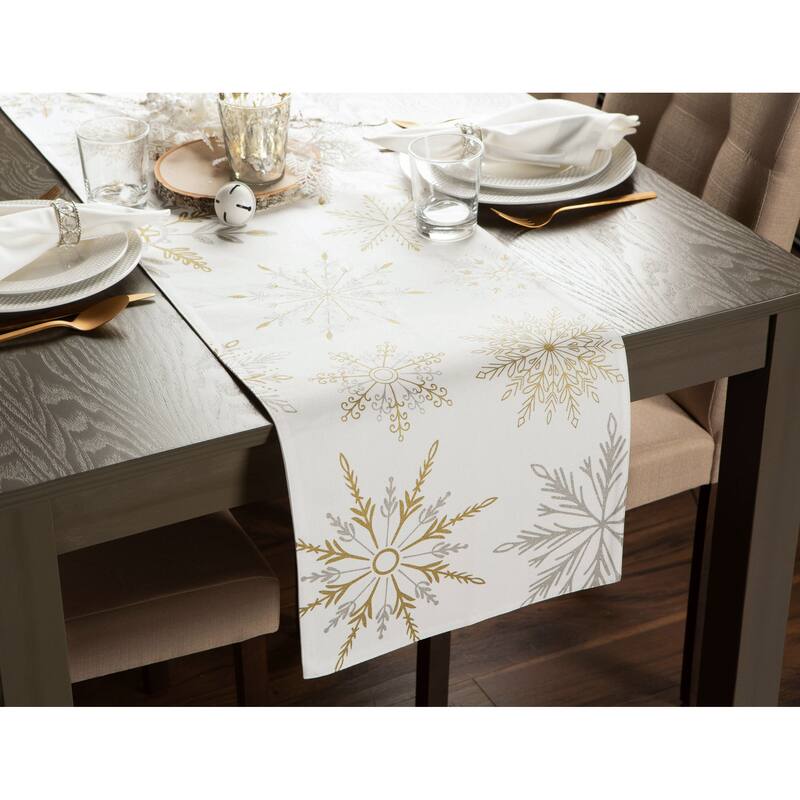 DII Snowflake Sparkle Printed Table Runner 14x108 - Reversible Table Runner, 14x108"