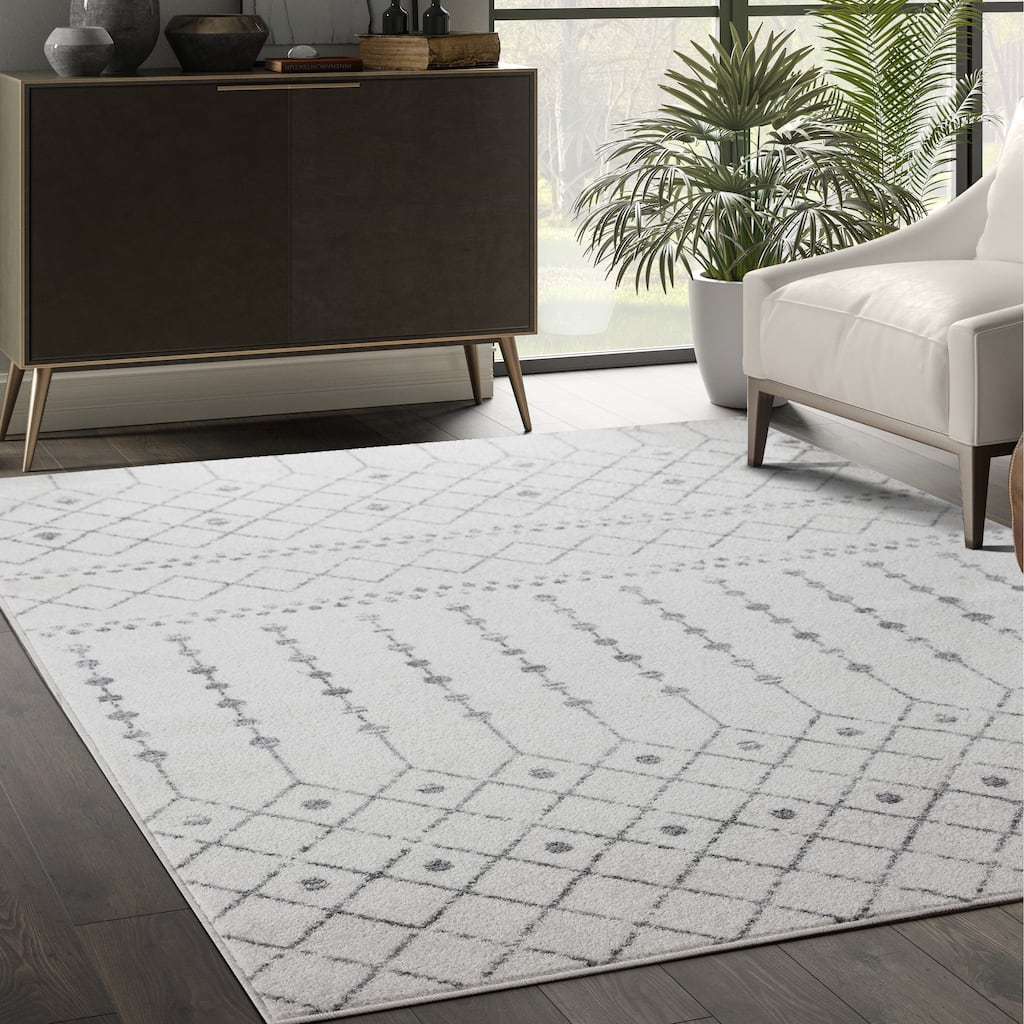 Abani Casa Moroccan Trellis Ivory Grey Soft Area Rug