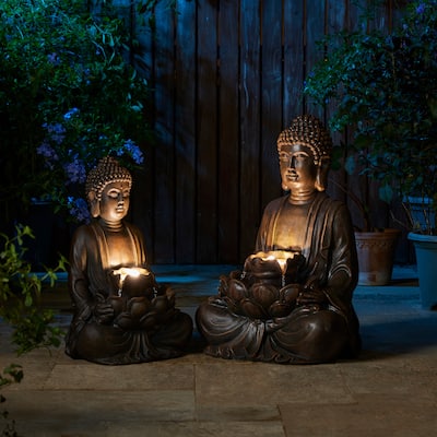 Glitzhome Polyresin Meditating Buddha Statue Outdoor Water Fountain with LED Lights