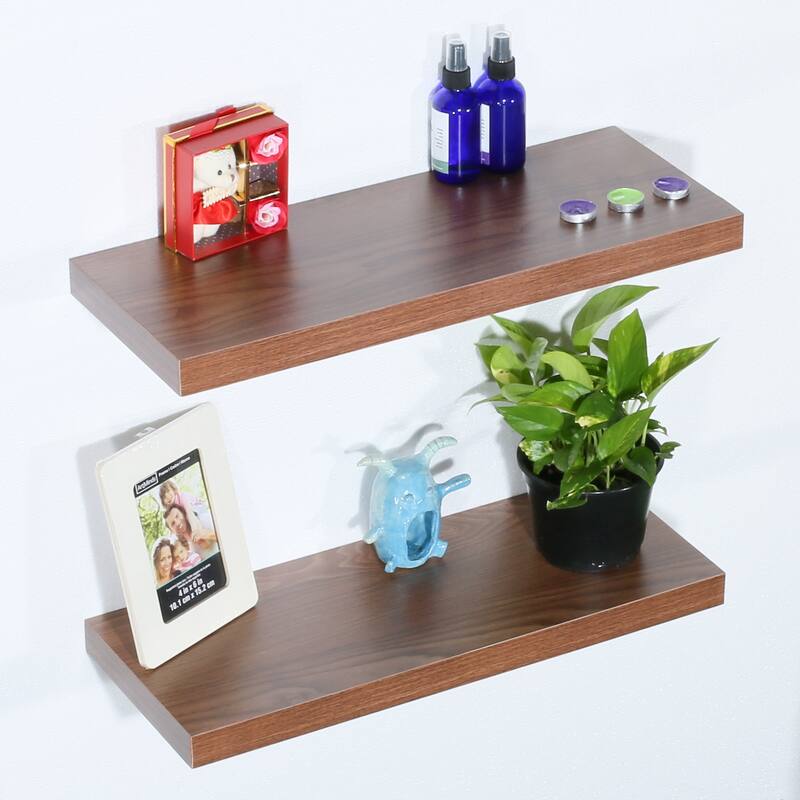 Set of 2 Modern and Contemporary JD Walnut Floating Shelf - 9.25*23.62*1.5 inches - Walnut - 9.25*23.62*1.5 inches