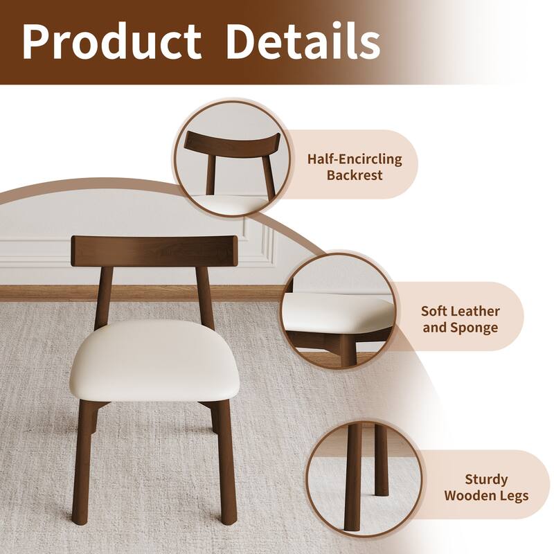 Set of 2 Modern Dining Chairs, Ergonomic Armless Kitchen Chairs with Thick Cushions, Leather Upholstery