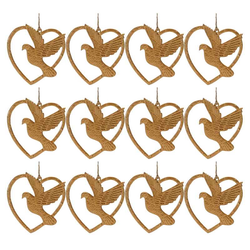 Metal Heart and Dove Outline Ornament (Set of 12)