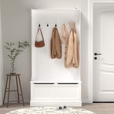 Entryway Bench with Standing Coat Rack, Hall Tree with Shoe Storage