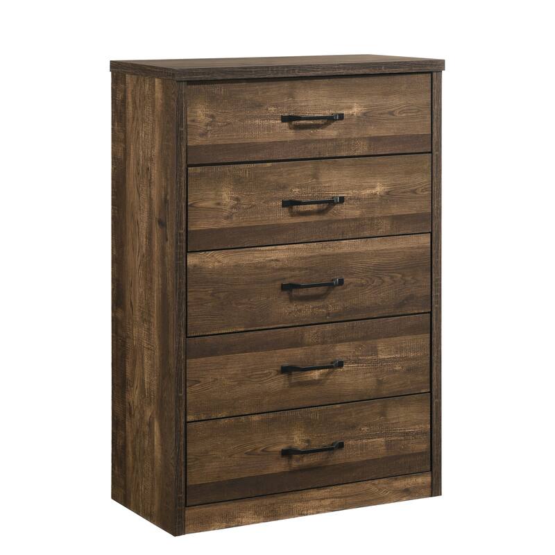 Greer Rustic Walnut and Black Bar 5-Drawer Chest by Furniture of America