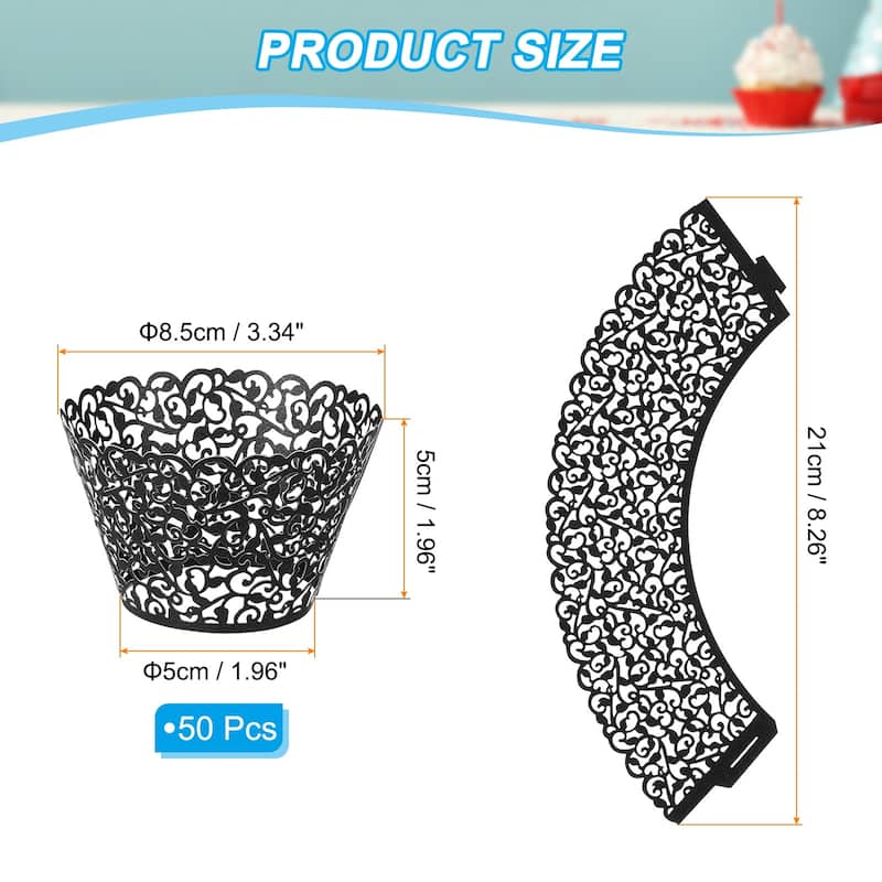 Cupcake Wrappers Paper, 50 Pack Baking Cups Standard Vine Decor - Black