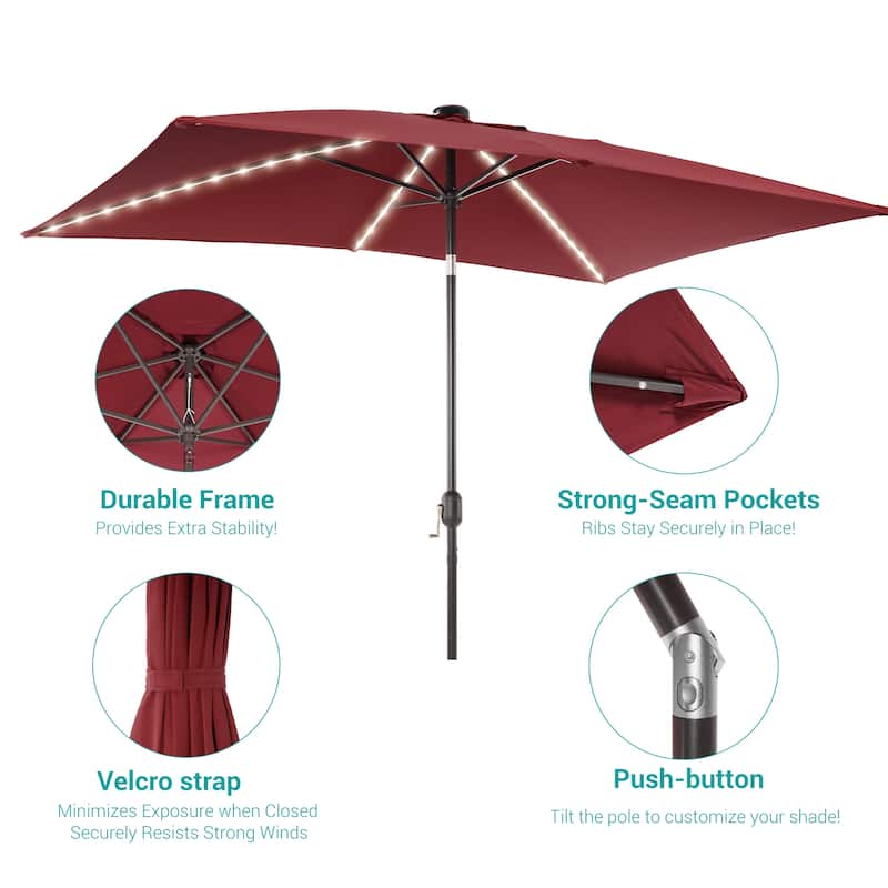 BONOSUKI 6x9FT LED Patio Market Umbrellas Table Umbrella w/Tilt Button