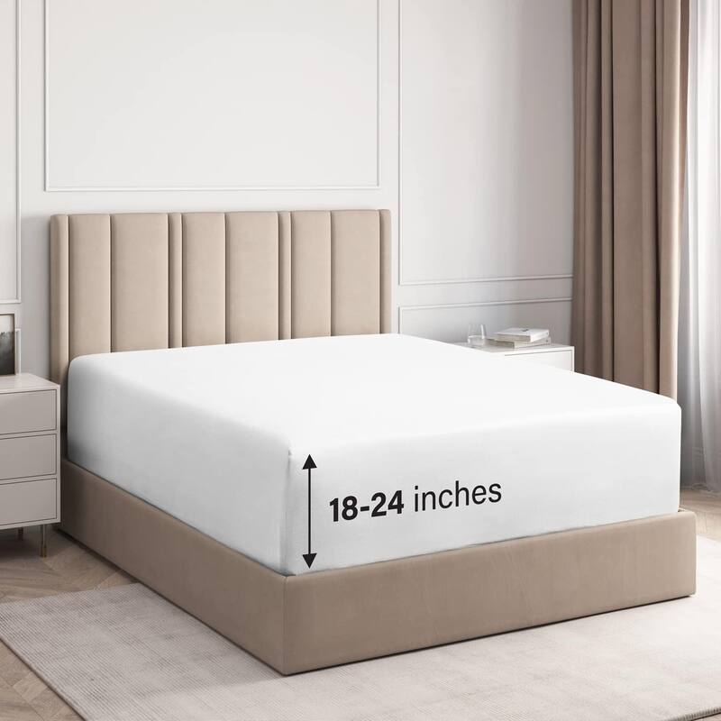 CGK Linens Microfiber Extra Deep Pocket 18" - 24" Inch Fitted Sheet - Queen - White