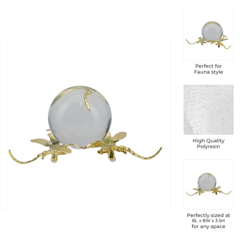 Resin Orb Sculpture Dragonfly Modern Figurine Home Decor - 4" Gold - 8" x 8" x 3.5"