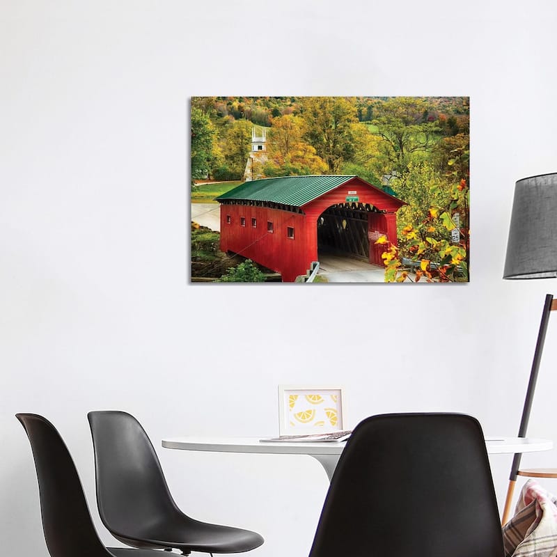 iCanvas "Scenic Covered Bridge Of West Arlington, Vermont" by George Oze Canvas Print - 26x40x1.5
