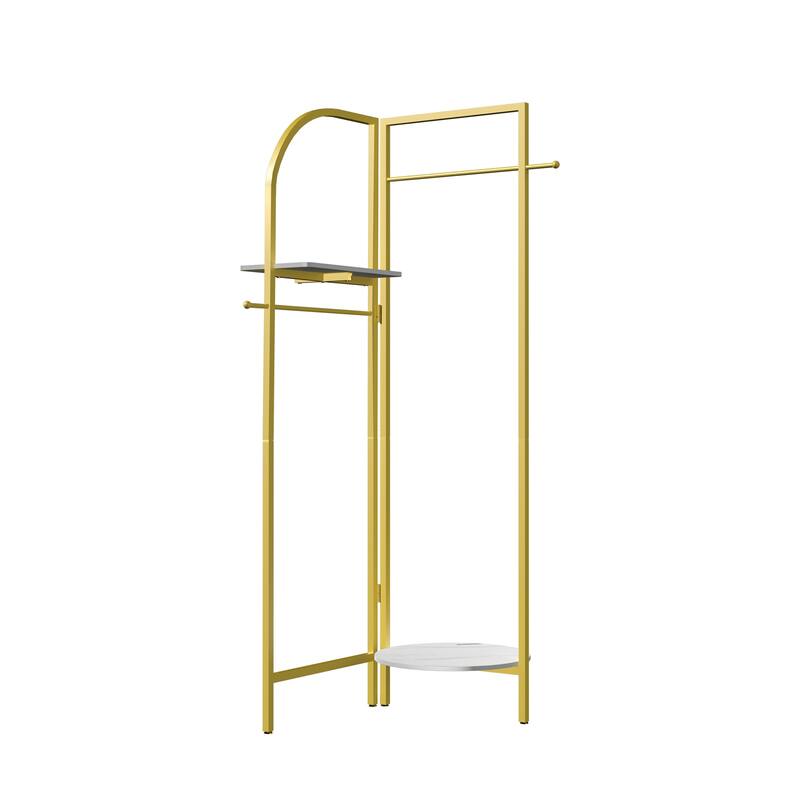 Folding Metal Gold Clothes Rail Corner Standing Coat Rack