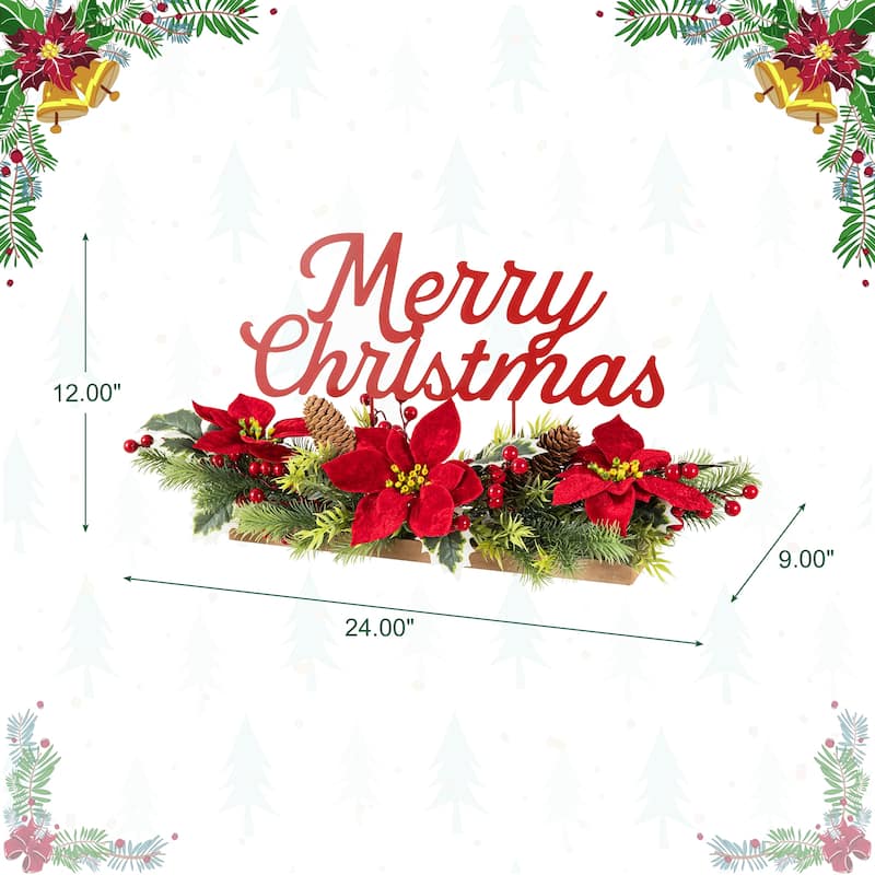Glitzhome Christmas Red Sleigh Frosted Boot Floral Metal Potted Tree Table Decor