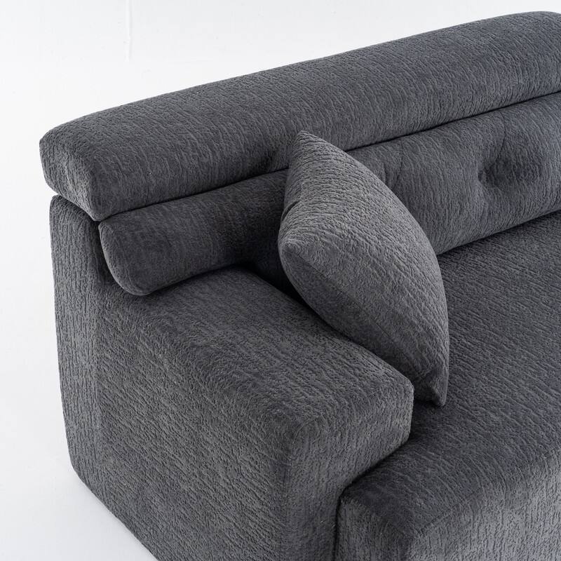 4-Seater Compression Sofa with Pillows, Wood Grain Chenille Fabric