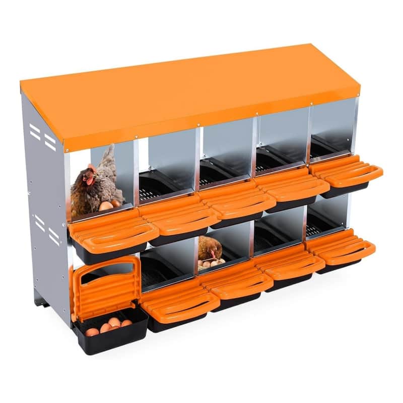 Metal Chicken Nesting Box - 10-Hole No Legs Orange