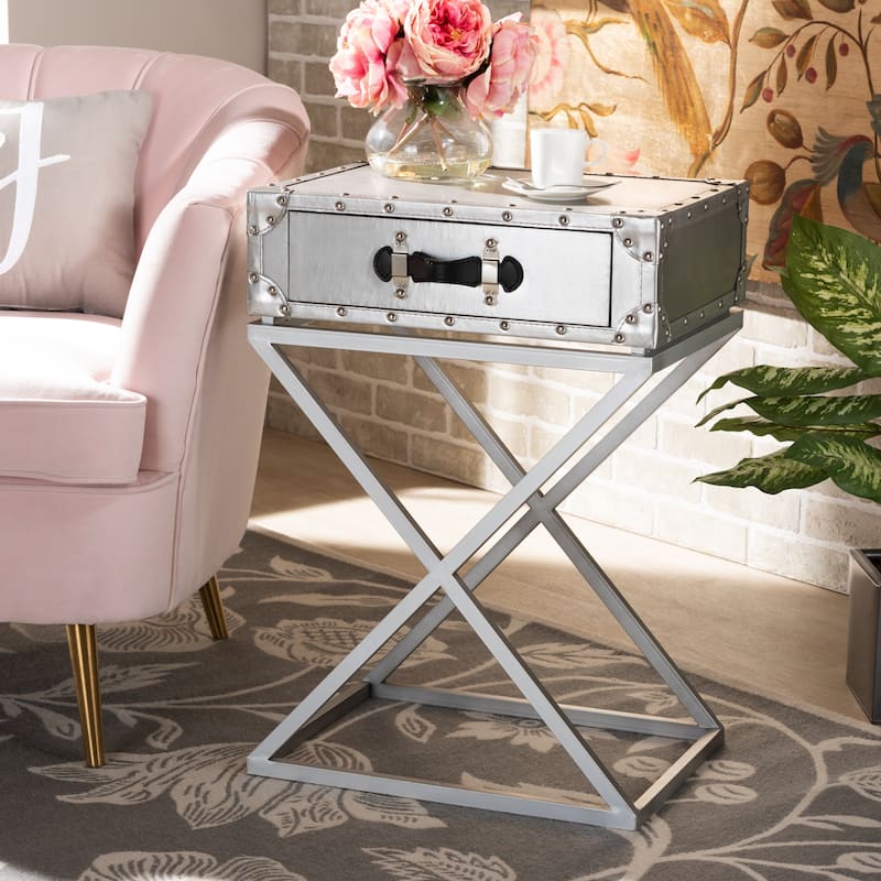 Baxton Studio William Modern French Industrial Silver Metal 1-Drawer End Table