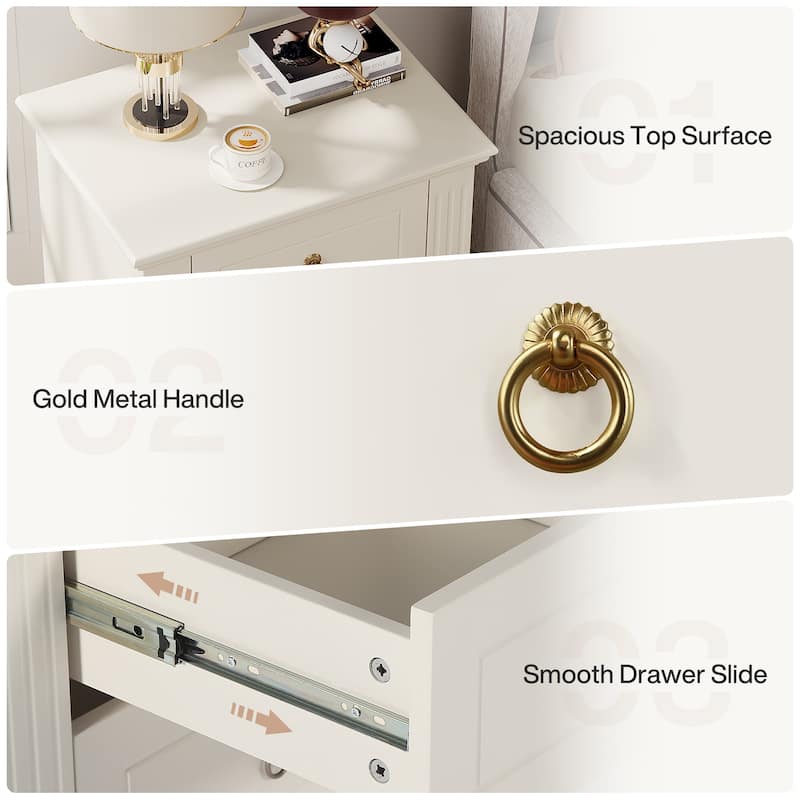 3 Drawer Nightstand, Wood White Night Stand, Modern Bedside Table Side End Table for Bedroom
