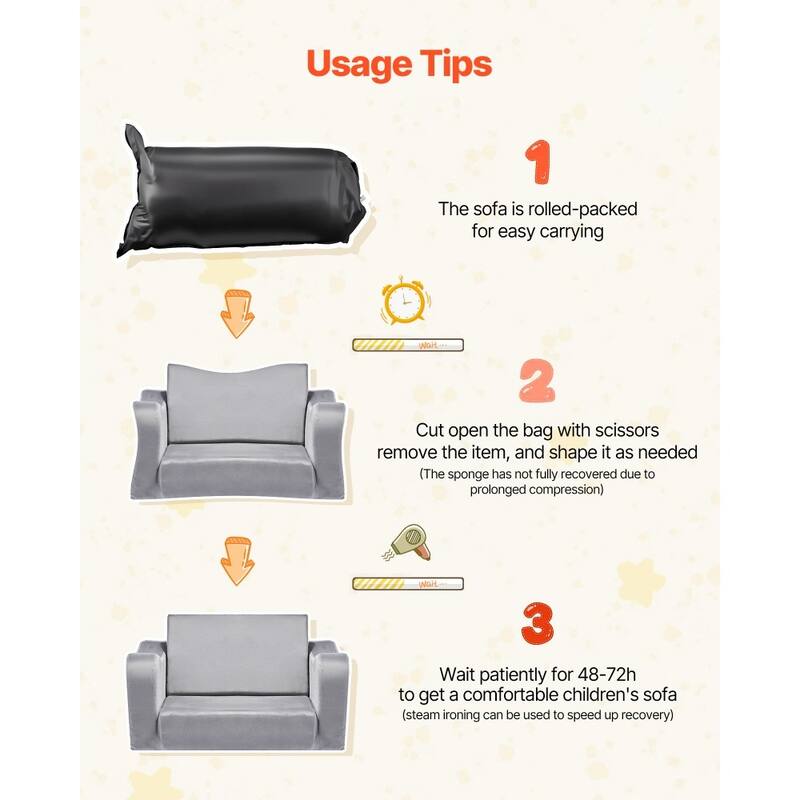 2 in 1 Soft Plush Fabric Convertible Toddler Couch Nap Bed with Armrest for Kids 18 Months-6 Years - 23.6 x 17.5 x 15.9 in