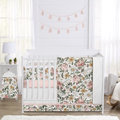 Vintage Floral Boho Girl Sweet Jojo Designs 6p Crib Bedding + BreathableBaby Breathable Mesh Liner Bohemian Pink