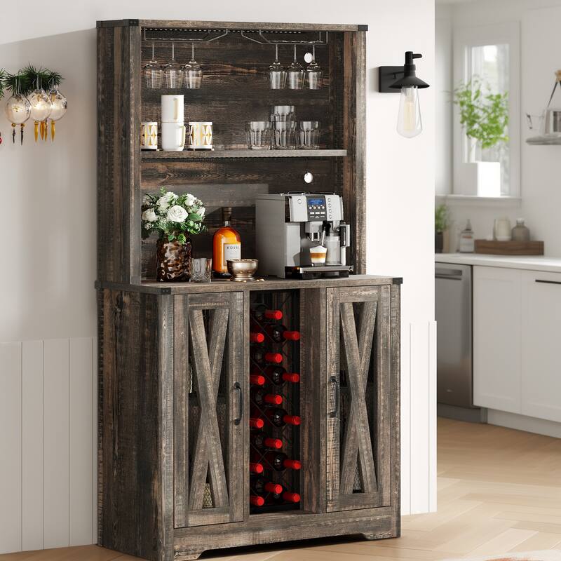 Moasis Bar Cabinet with Wine Rack LED Lights, Sideboard Buffet Storage Cabinet