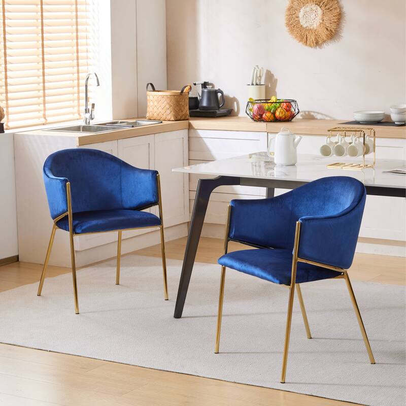 Christopher Knight Home - Victoria Velvet Upholstered Dining Chair Set with Gold Metal Frame - Navy Blue+Gold